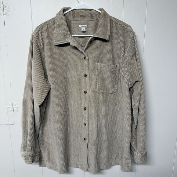 LL Bean Wide Corduroy Long Sleeve Shirt Jacket Relax Fit Women Size L EUC - Picture 1 of 12